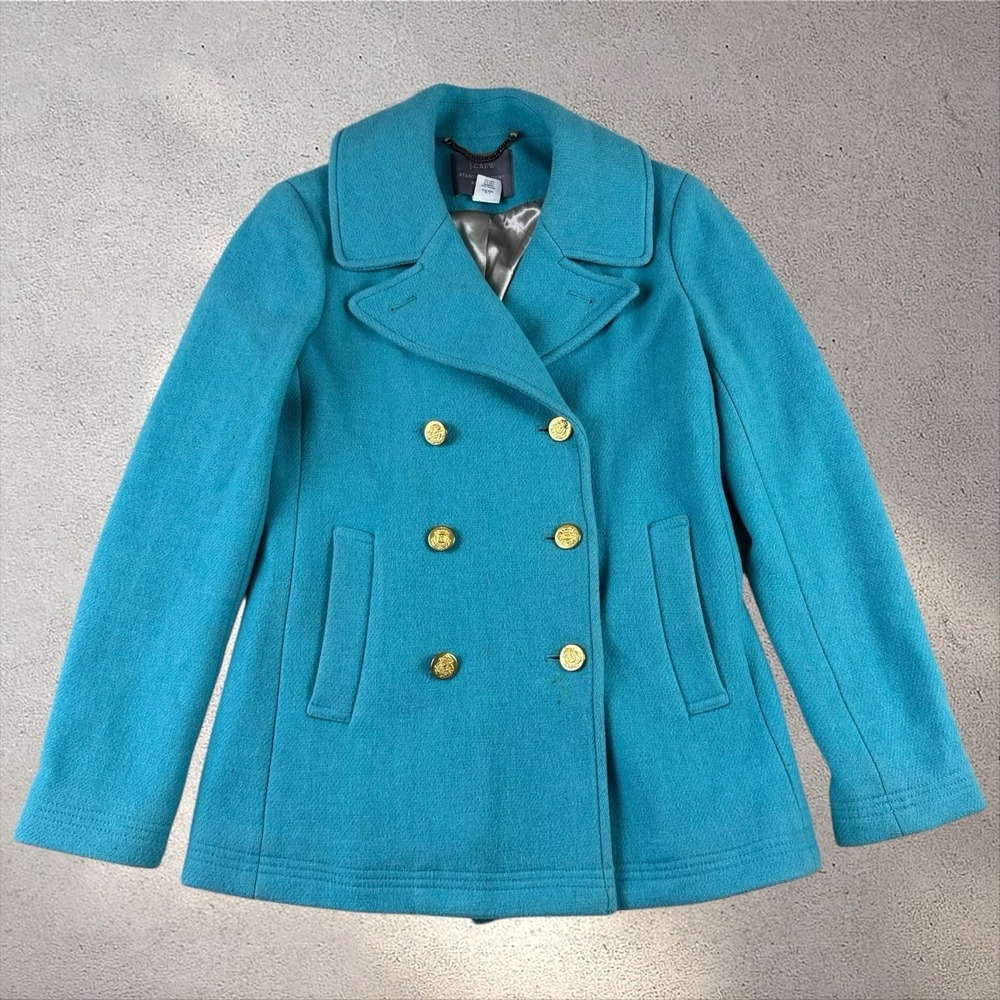 J. Crew Wool Stadium Cloth by Nello Gori Majesty Peacoat Turquoise Aqua Sz 2‎